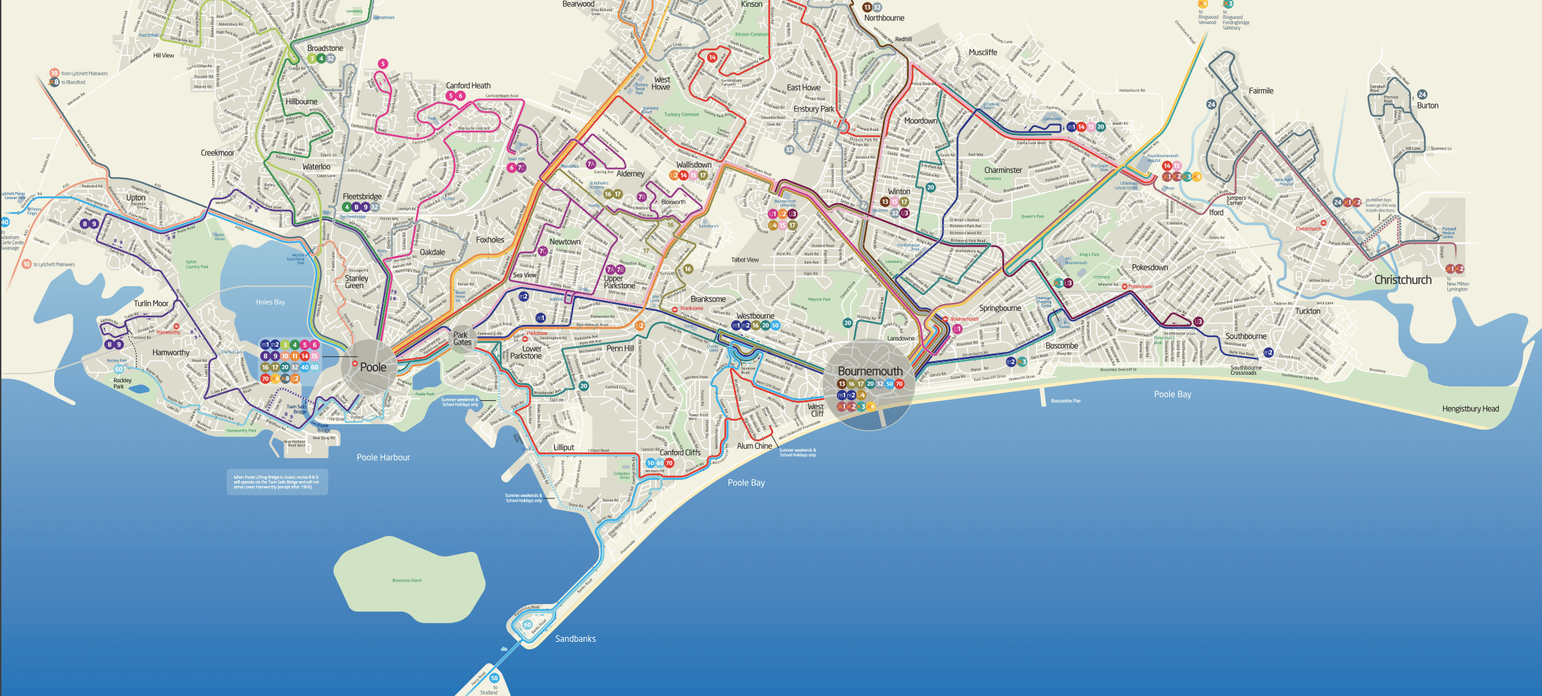 network map showing routes in Bournemouth