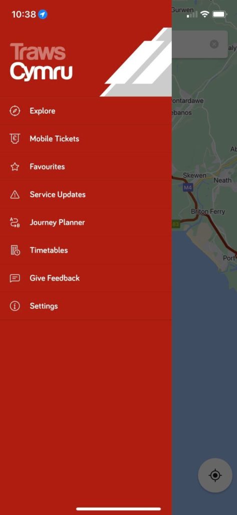 TrawsCymru app screen