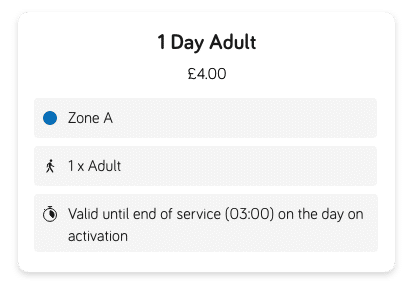 Screenshot of a 1 Day Adult ticket product in the checkout flow