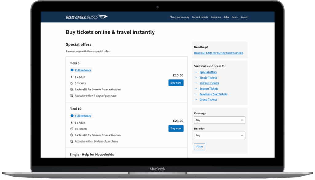 The new flexible activation expiry ticket options shown on the web.