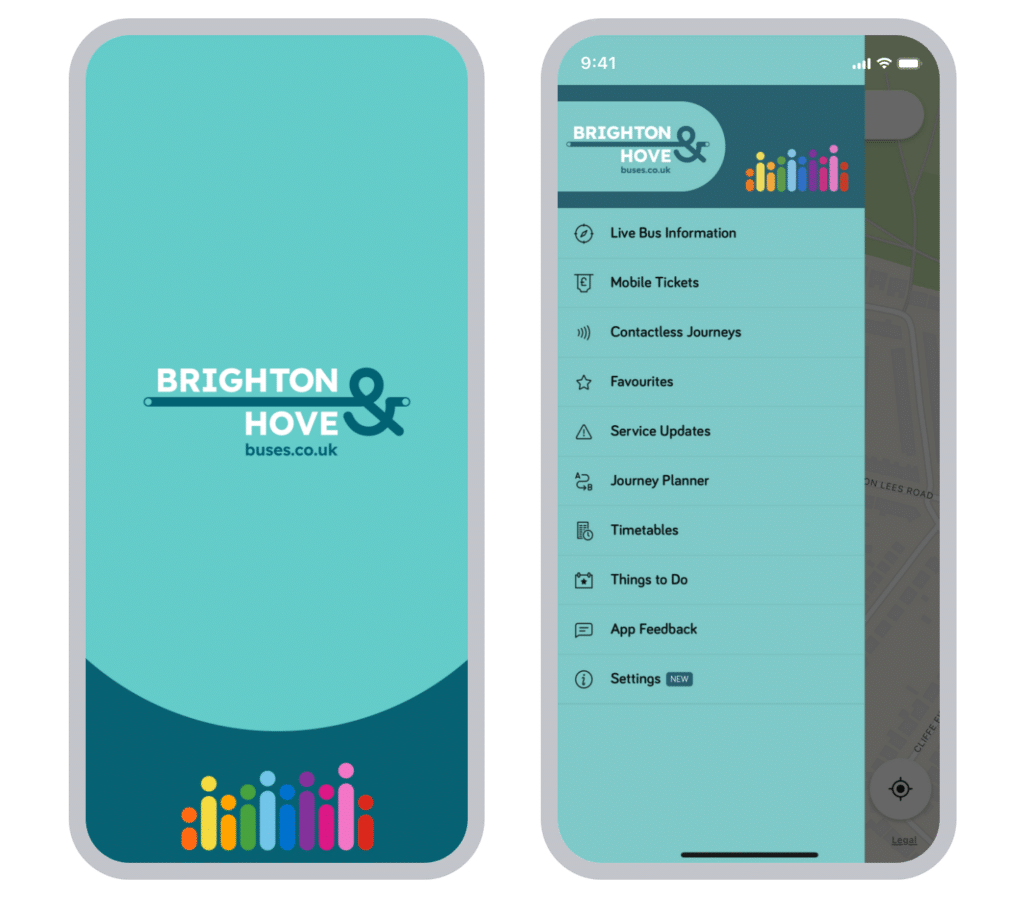 Splash screen and main menu of the updated Brighton & Hove app