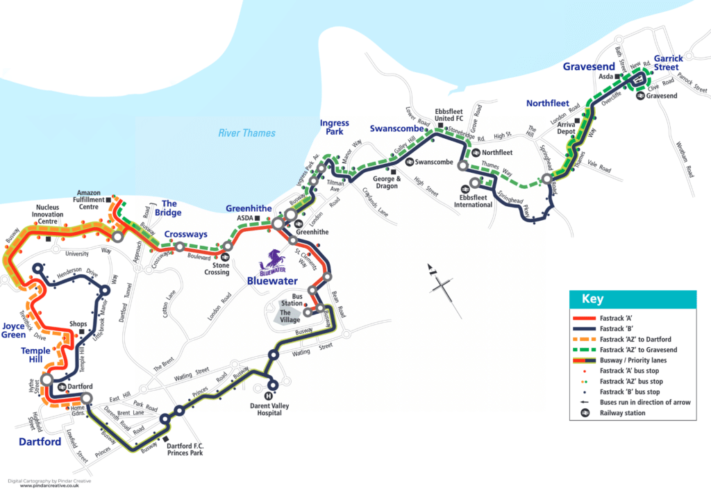 Current Fastrack routes in Dartford and Gravesham, Kent