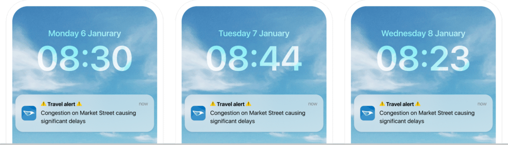 Cloned travel alert screenshot - Notifications