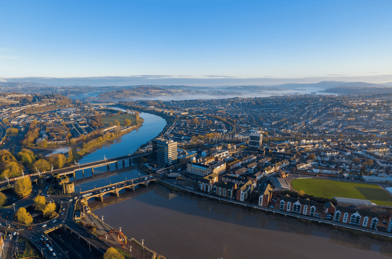 Newport in Wales from above.