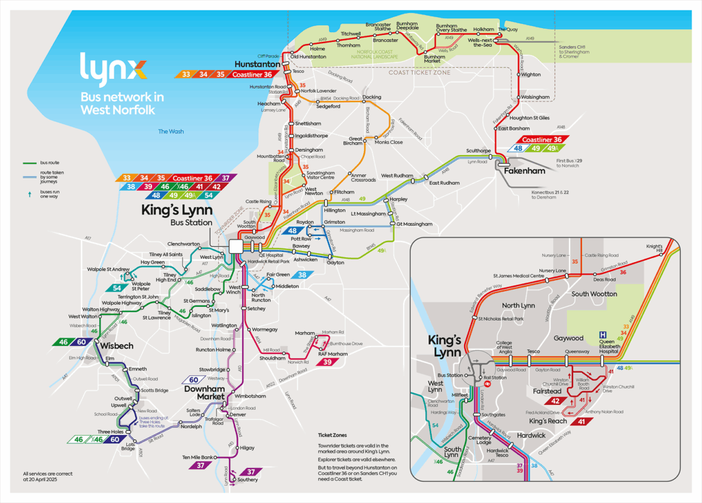 Lynx Bus network map, West Norfolk